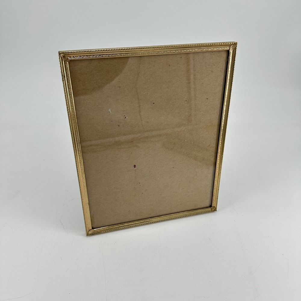 Vintage Gold Metal Beaded 8x10 Picture Frame Ornate Textured Border Glass Front
